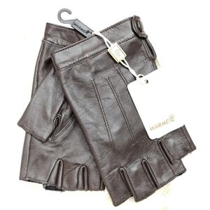 Womens Genuine Sheepskin Leather Half Finger Driving Gloves Size M Brown